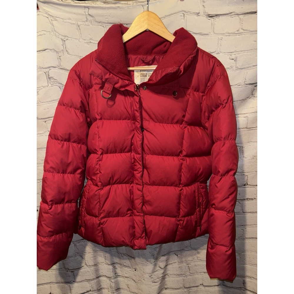 EDDIE BAUER Snap & Zip Up Goose Down Red Puffer Jacket Women's Size XL